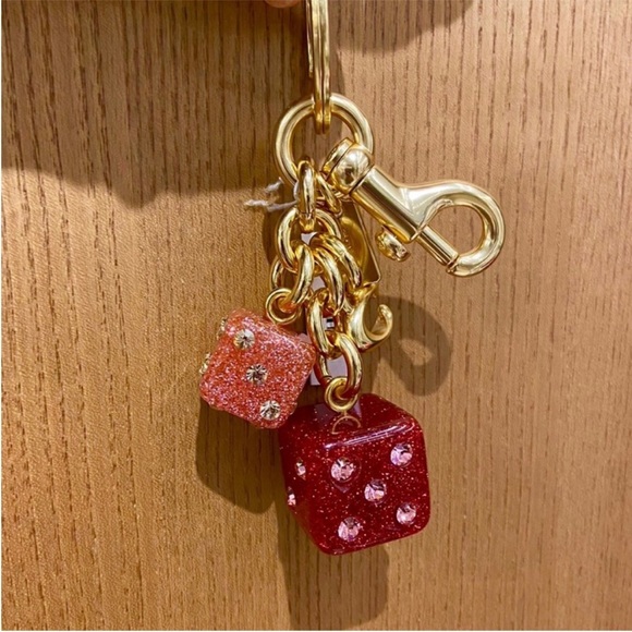 Coach Gold/Pink Multi Dice Cluster Bag Charm - Picture 3 of 6